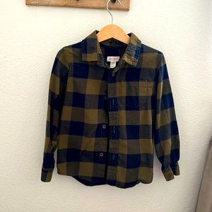 Boys Cat n Jack 5T Dark Blue & Olive Plaid flannel, button up.